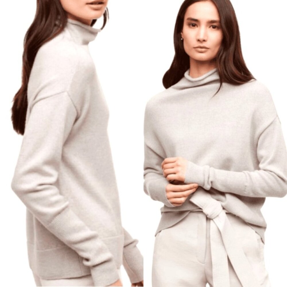 ARITZIA Wilfred Cyprie 100% Merino Wool Mockneck Sweater, Light Grey - Size XS/S